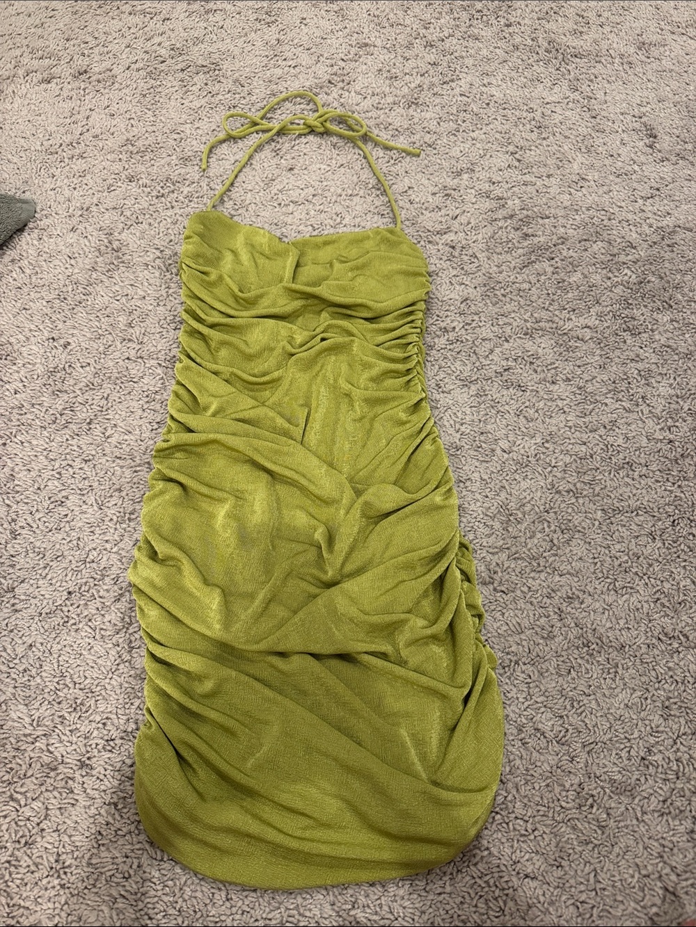 Hello Molly Lime Green Ruched Halter Mini Dress
